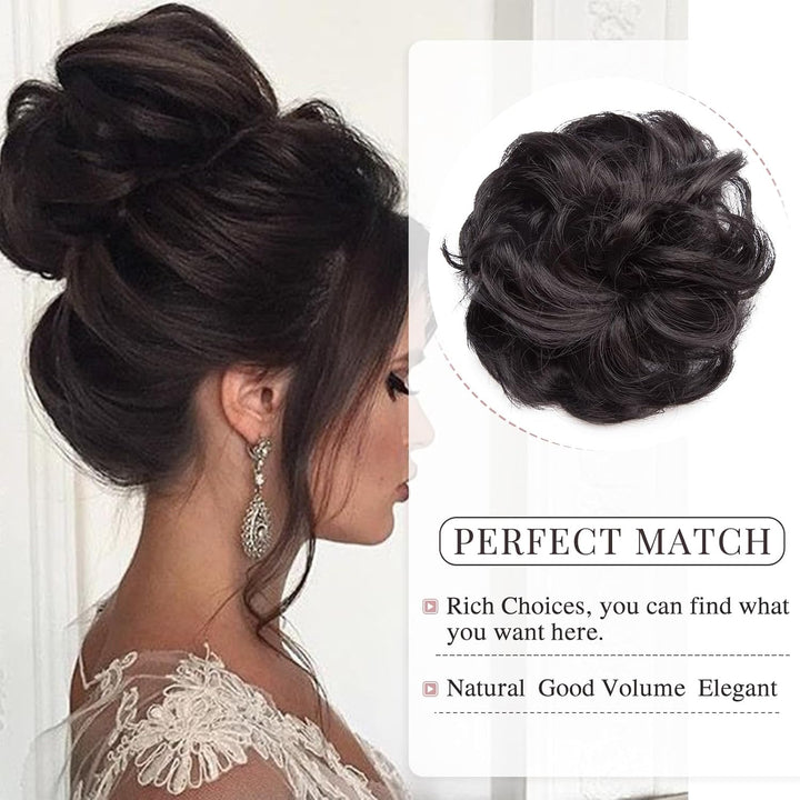 Messy Hair Scrunchies - Hair Bun Extensions & Curly Wavy Pieces for Women'S Updo, Ponytail & Donut Chignons - Natural Black