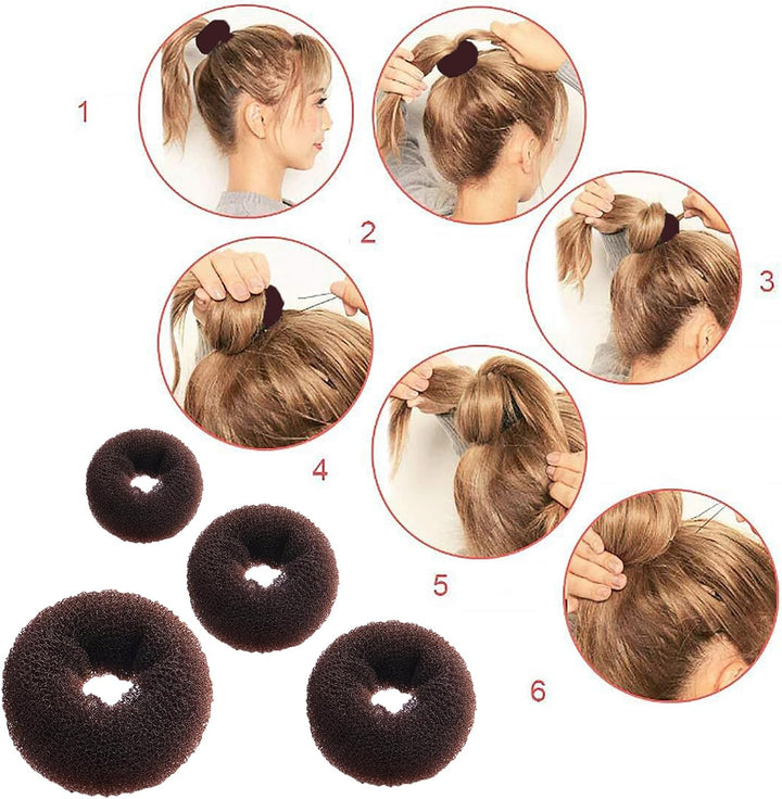 4 Pcs Ring Style Donut Bun Shaper, Hair Donut Bun Maker Set with 20 Hairpins, Hair Bundonuts, Hair Donuts Brown for Girls Kids Women DIY Chignon Hairstyles (Brown,4 Sizes)