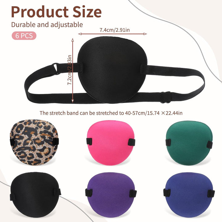 6Pcs Eye Patch, 3D Adjustable Medical Eye Patch for Adults and Kids, Amblyopia Lazy Eyes Patches for Left or Right Eyes, 6 Colors Soft Eyepatches