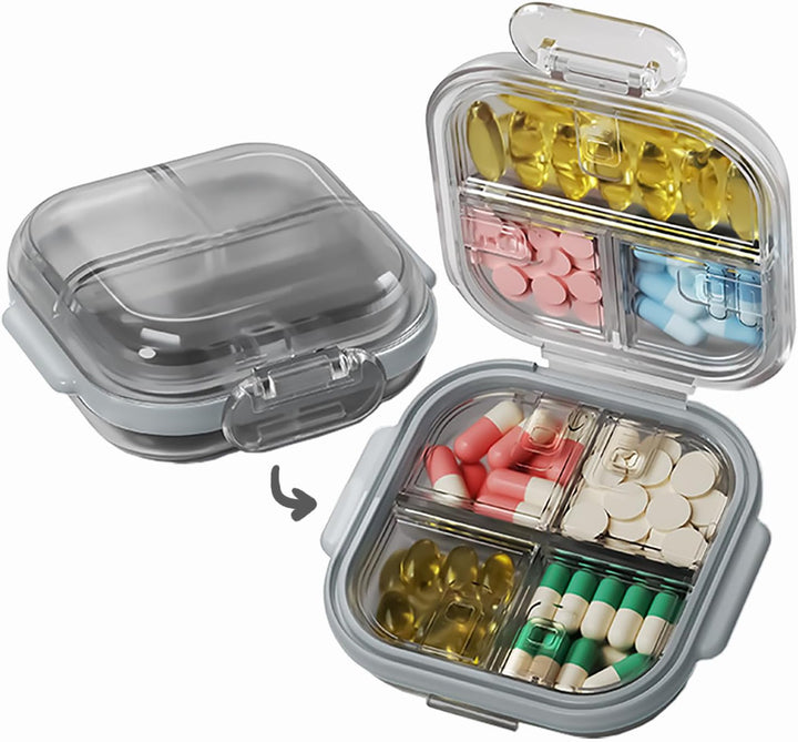 Pocket Pill Case Box, Pill Dispenser 7 Compartments, Weekly Medication Organiser, Vitamin Medication Case Airtight & Moistureproof (Purple Gray)
