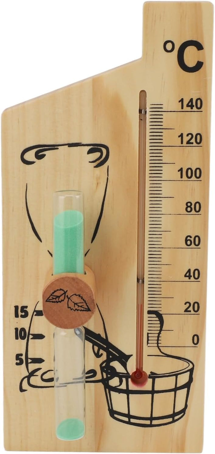 Sauna Thermometer Hourglass, Golden Elegant Design Sauna Temperature Gauge Sand Timer 0-140 Degree Celsius Wood for Hotel