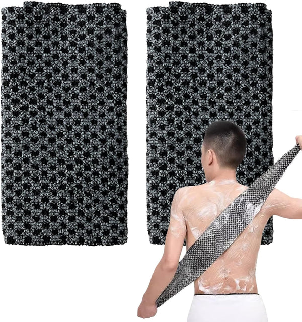 2 Pcs Japanese Back Scrubber Set, Exfoliating Shower Towel, Extra Long Exfoliating Washcloth for Men Women, Scrub Cloth for Body Cleaning and Massage (Black)