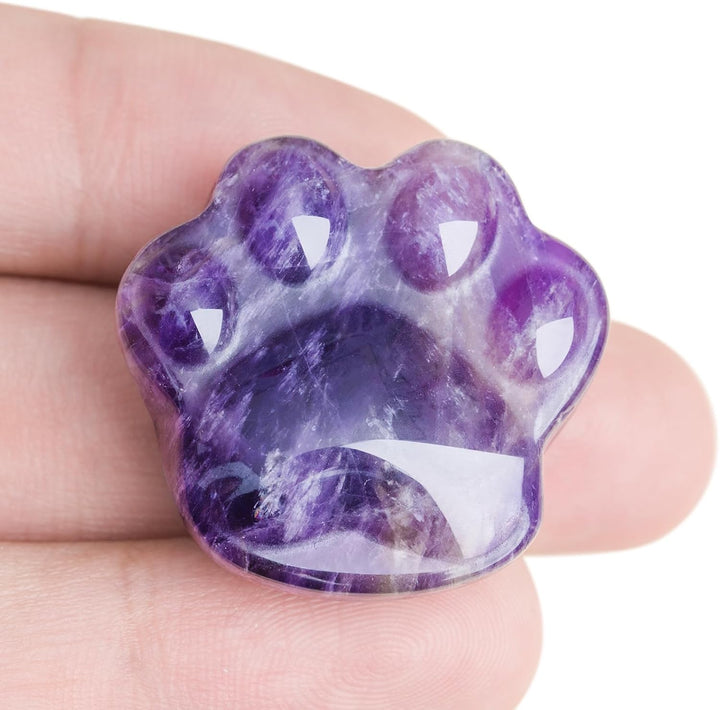 Cat Crystals and Healing Stones, Natural Stone for Anxiety Relief, Emotional Balance & Positive Energy, Pocket-Sized Worry Stones for Stress Relief, Unique Gift for Crystal Cat Lovers (Amethyst)
