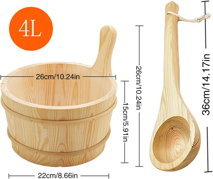 Sauna Kit,Sauna Wooden Water Bucket - Wooden Shower Supplies Leakproof 4L Capacity Bath Tools for Apartment Garden Outdoor Steam Bathing Bathrooms Home Hotel Backyard House