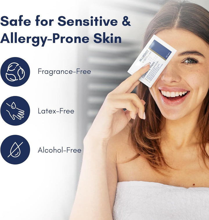 Sterile Saline Wipes 100 Pack: Alcohol-Free, Gentle & Hygienic: Wound Cleansing, Eye Wipes, First Aid, Piercings, Tattoo Aftercare, Hearing Aid Cleaning Kits & Post Procedure Care