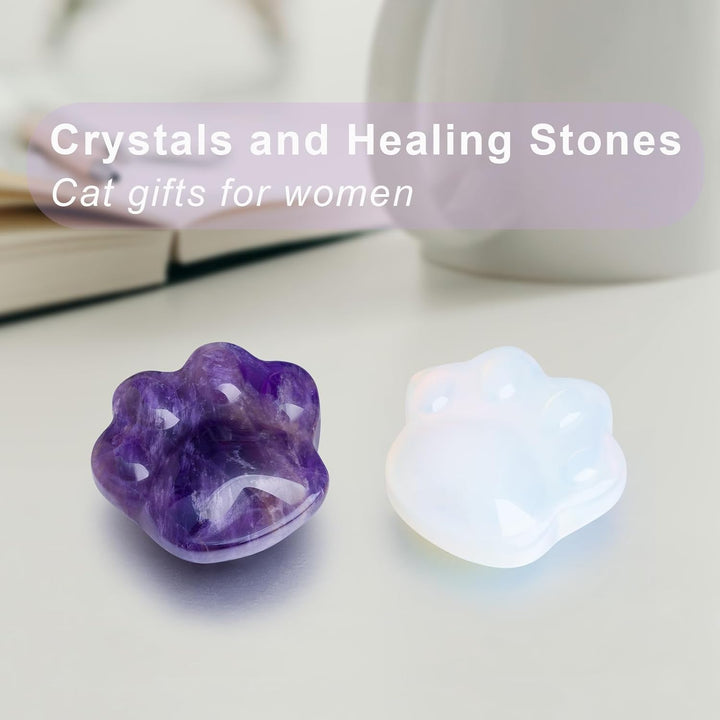 Cat Crystals and Healing Stones, Natural Stone for Anxiety Relief, Emotional Balance & Positive Energy, Pocket-Sized Worry Stones for Stress Relief, Unique Gift for Crystal Cat Lovers (Amethyst)