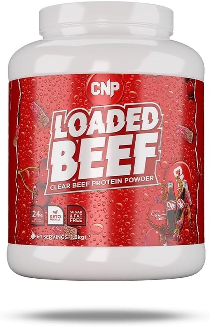 Loaded Beef, Clear Beef Protein Powder, 23G Clear Collagen Protein, Keto Friendly, Virtually Sugar & Fat Free, 60 Servings 6 Great Tasting Flavours (1.8Kg, Cherry Cola)