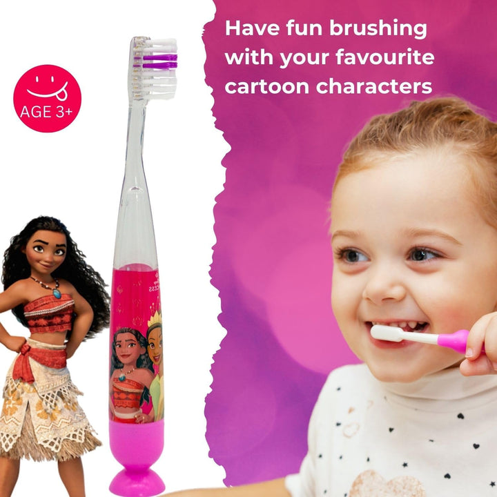 Disney Princess Flashing Toothbrush for Kids with 2 Minute Flashing Light, Comfortable Handle Grip, Soft Rounded Bristles and Suction Cup for Upright Storage for Children Ages 3+