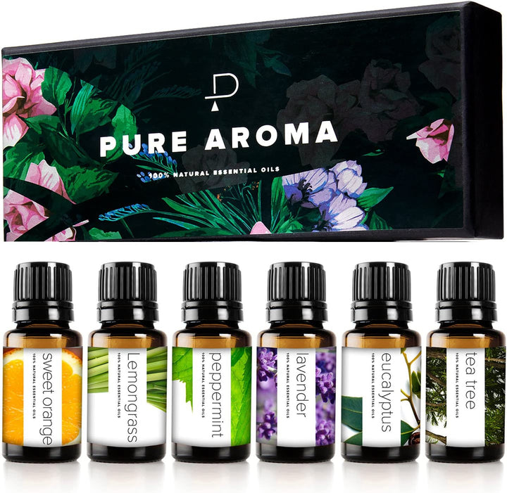 Essential Oils by  100% Pure Therapeutic Grade Oils Kit- Top 6 Aromatherapy Oils Gift Set-6 Pack, 10Ml(Eucalyptus, Lavender, Lemon Grass, Orange, Peppermint, Tea Tree)