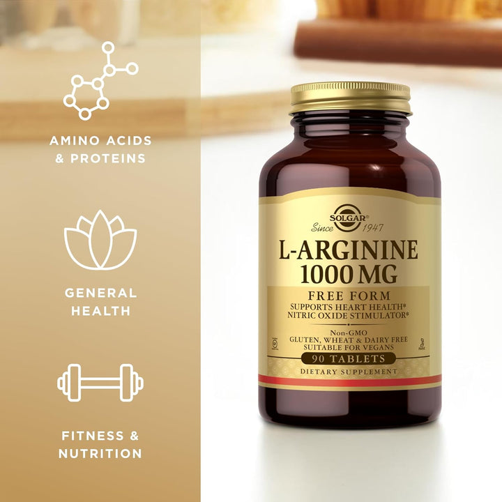 L-Arginine 1000Mg Tablets - Pack of 90 - for a Healthy Metabolism - Ideal for Athletes - Vegan and Gluten Free, Gold