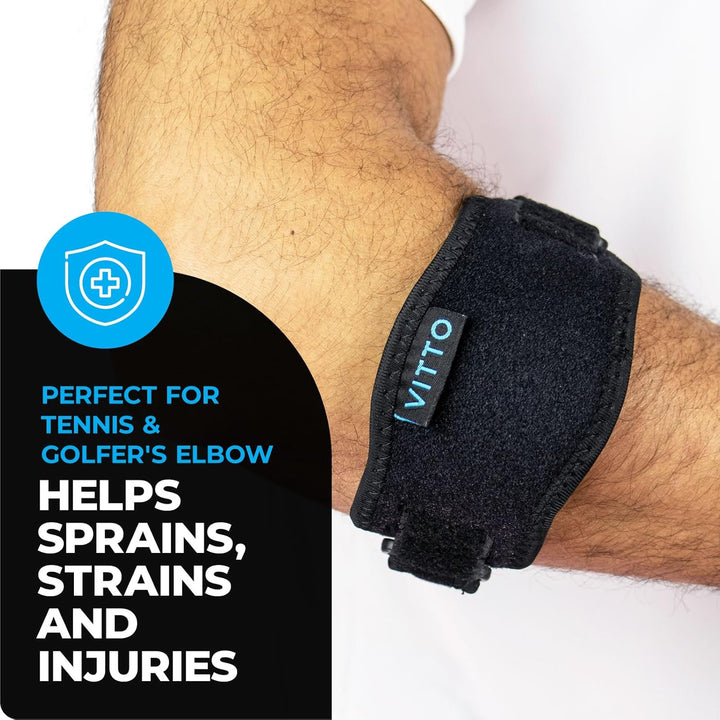 Tennis Elbow Support Strap - Compression Brace for Tendonitis, Arthritis, Injury - Elbow Support for Men & Women, Golfers Elbow (Adjustable Strap, Single)