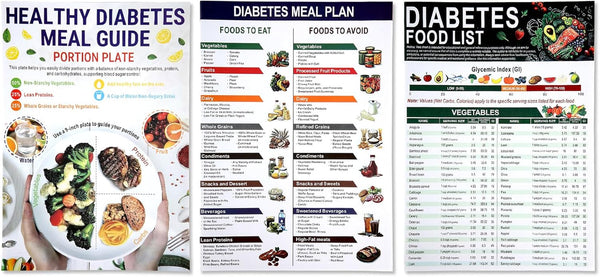 Diabetic Food List Cheat Sheet, 6 Sheet Diabetic Food Chart for Nutrition That Supports Blood Sugar Control and Diabetes Management, Laminated Kitchen Reference Guide with 100+ Meal Ideas
