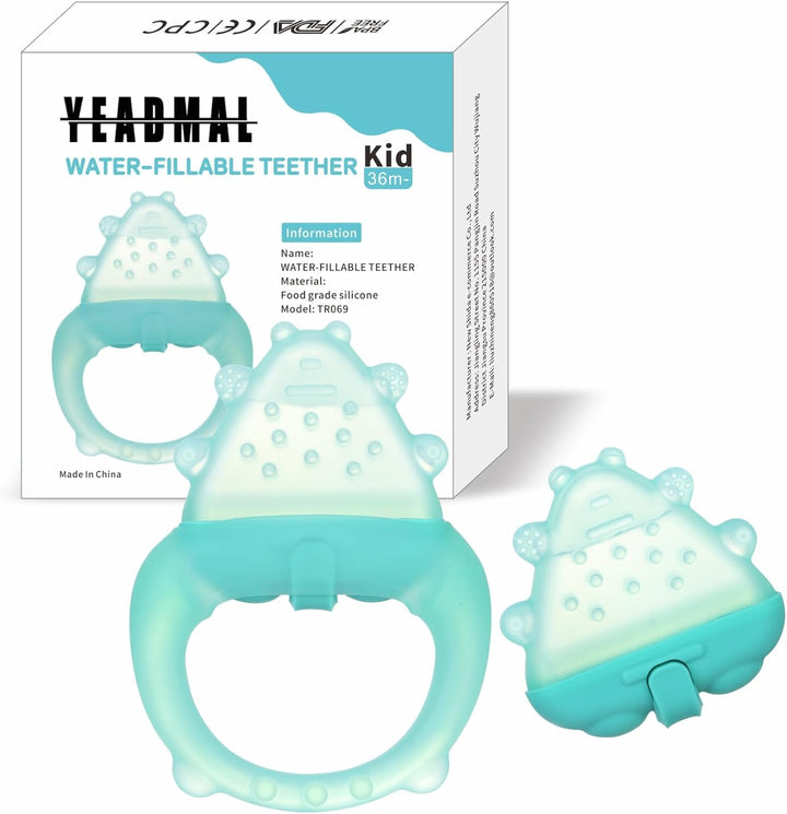 Freezable Baby Teether Toys,Water Fillable Baby Teething Relief,Chill Teether for Babies 0-3-6-12-24 Months, Cools & Massages Sore Gums,No Chill Handle,Bpa-Free Soft Silicone Infant Chew Toys (Cyan)