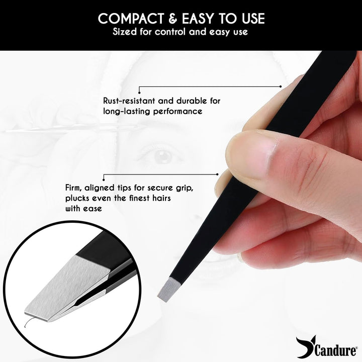 Tweezers for Facial Hair Women & Men - Eyebrow Tweezers Set with Scissors Stainless Steel Precision Classic, Slant, Pointed, Pointed Slant Tools for Ingrown Facial Hair 5Pcs