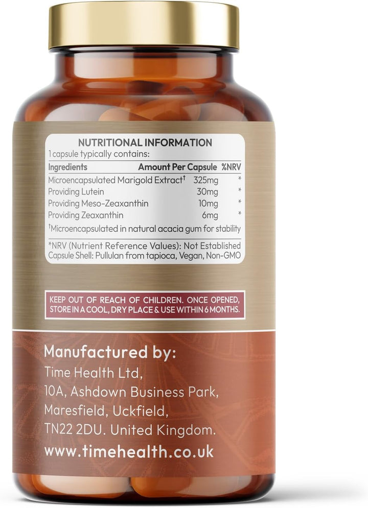 Micro-Encapsulated Formula - Lutein 30Mg - Meso-Zeaxanthin 10Mg - Zeaxanthin 6Mg - 100% Pure, Natural & Highly Bioavailable - 4 Month Supply - UK Manufactured - Zero Additives - 120 Capsules