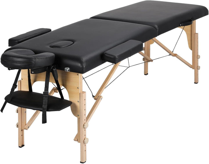 Portable Massage Table Folding Spa Beauty Bed Lightweight Tattoo Therapy Couch Wooden 60 Cm Width 3 Section Black