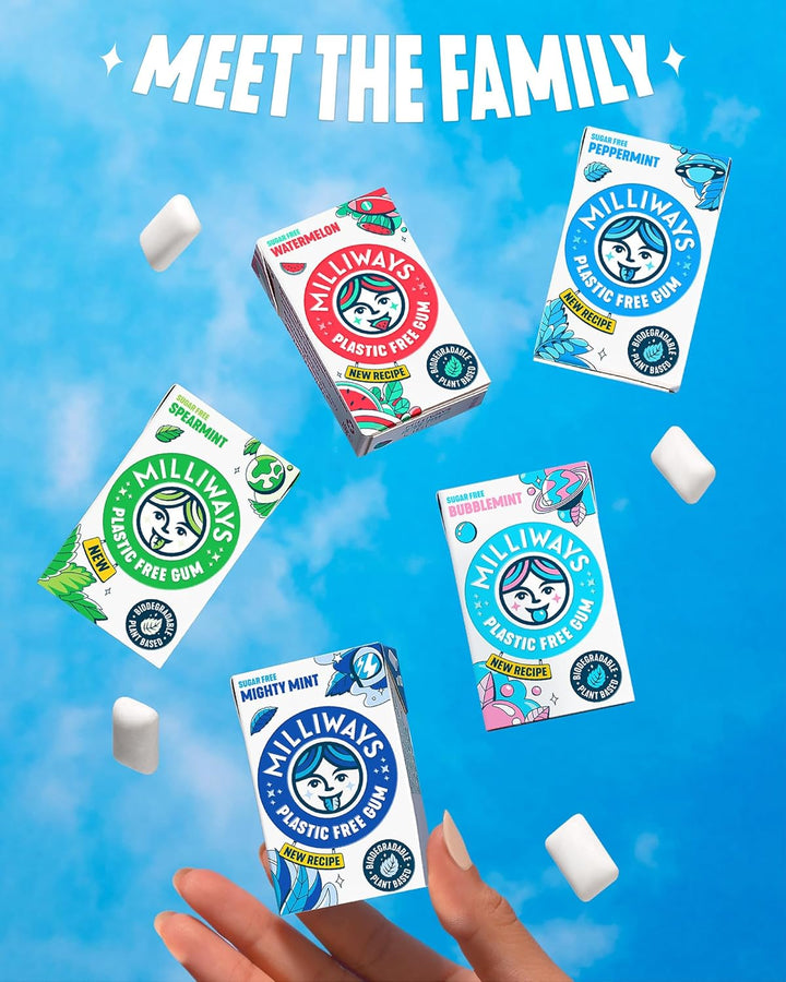 Mighty Mint Chewing Gum, Plastic Free, Sugar Free, Aspartame Free, Natural | 12 Packs of 10 Pieces (120 Pieces Total) | Xylitol, Plant-Based, Biodegradable