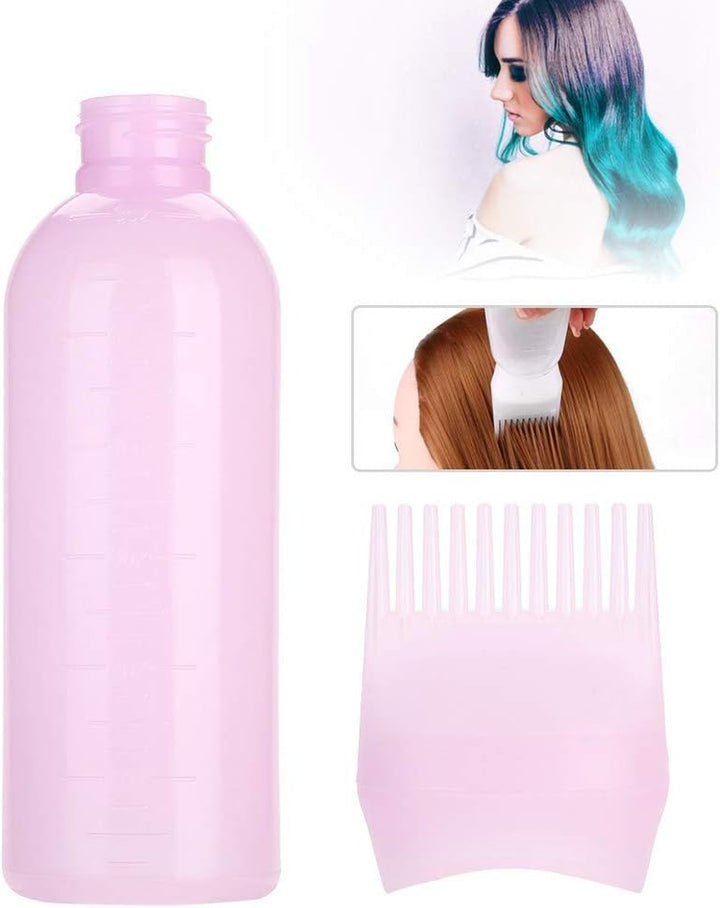 Root Comb Applicator Bottle 6 Ounce, Oil Applicator for Hair Dye, Bottle Applicator Brush with Graduated Scale (Pink)