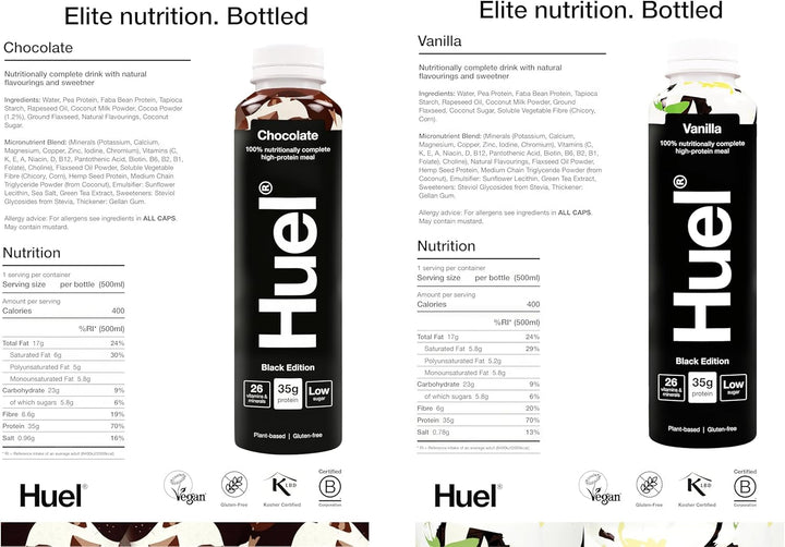 Ready-To Drink - 500Ml - Pick Any 8-10 Flavours to Choose from - Banana, Berry, Chocolate, Cinnamon Swirl, Iced Coffee Caramel, Salted Caramel, Strawberries & Cream, Vanilla