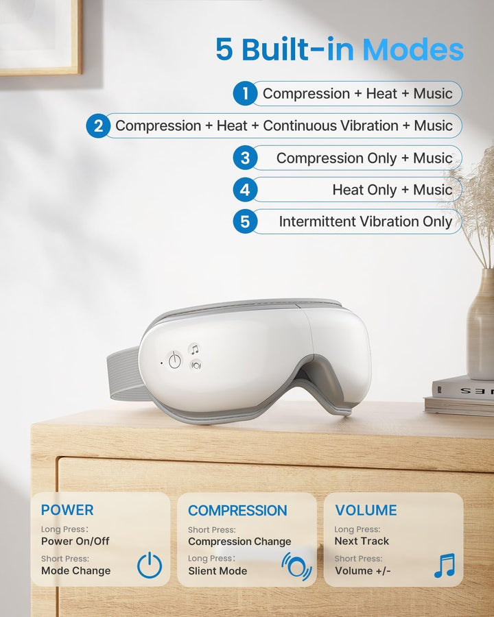 Eyeris 1 Eye Massager with Heat & Bluetooth Music, Heated Eye Mask for Sleeping, Relieve Strain Dry Eyes, Face Massager, Birthday Gifts for Women Men