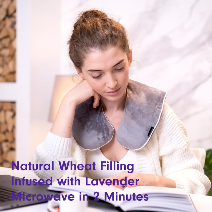 Lavender Neck Warmer Grey Wheat Bag Microwavable Neck & Shoulder Heat Pad for Pain Relief – Natural Lavender Wheat Bag Heated Pillow – Heat Pack for Tension Relief