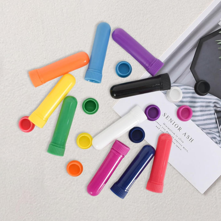 10 Pcs Essential Oil Aromatherapy Inhaler, Refillable Nasal Inhaler Blanks with Unscented Wicks or Aromatherapy on the Go（10 Colors）