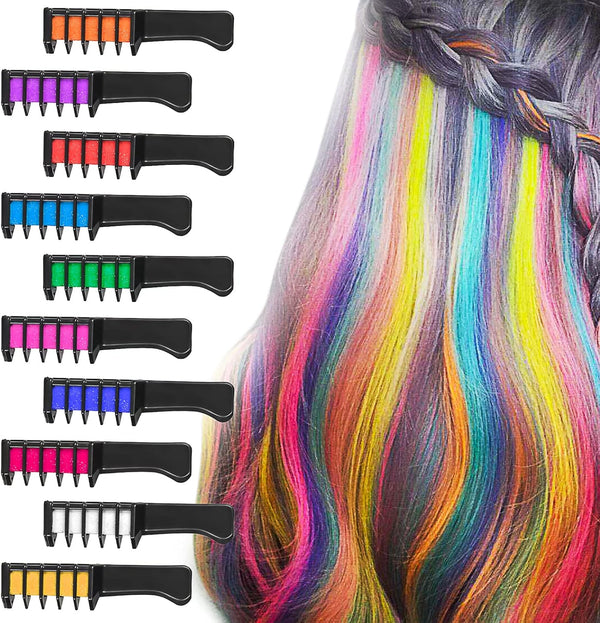 10PCS Hair Chalk Comb Temporary Bright Hair Color Cream for Girls Kids Women Gifts for Halloween Makeup Birthday Washable
