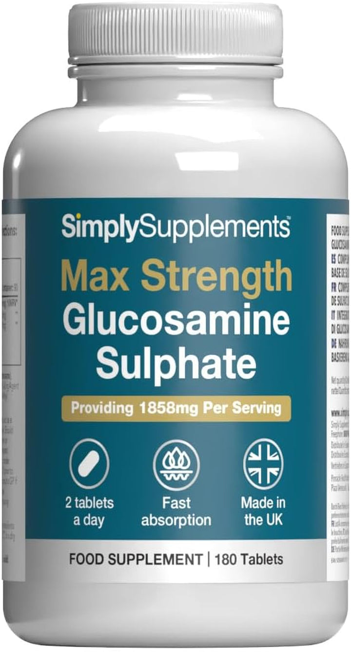 Max Strength Glucosamine Sulphate 2Kcl | Supports Active Lifestyles | 1858Mg per Serving | Marine Sourced | 120 Tablets = 2 Months’ Supply | Manufactured in the UK in Accordance with GMP Standards