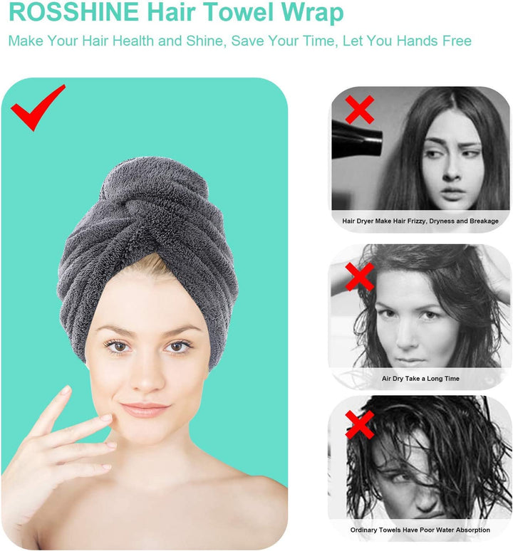 Microfibre Hair Towel Wrap, 3 Pack Hair Turban Towel 65X25 Cm, Soft and anti Frizz Head Towel, Super Absorbent Quick Drying Curly Hair Towel for Women Girl Wet Long Thick Hair