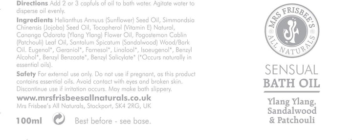 Sensual Bath Oil with Sandalwood, Patchouli & Ylang Ylang Pure Essential Oils, Jojoba Seed Oil, Sunflower Seed Oil and Vitamin E/Handmade/Vegan/Natural/Cruelty Free