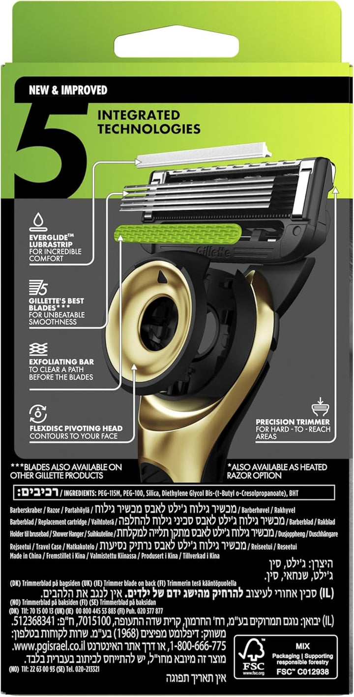 with Exfoliating Bar, Razor for Men Champion Gold Edition, 1 Handle - 2 Blades, Includes Travel Case for Convenient Storage on the Go and Wall Hanger for Easy Storage in the Bathroom