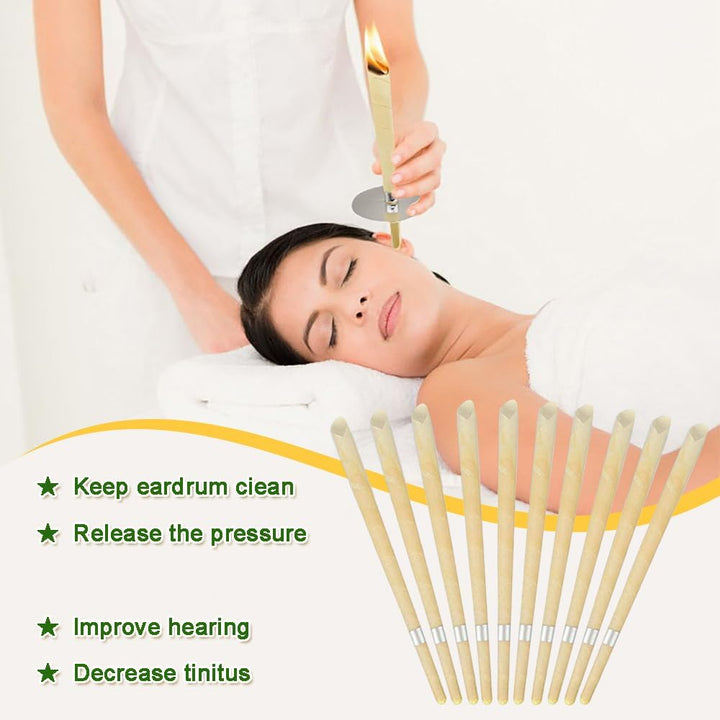 Ear Candles, 10 Pcs Natural Beeswax Ear Candles Kit, Beeswax Hopi Ear Candles for Blocked Ears with 5 Protective Disks+10 Cotton Swab