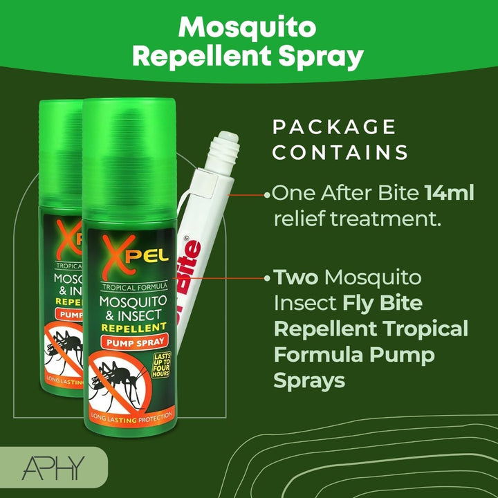 Mosquito & Insect Repellent Spray (2 Pack) + after Bite Pen – Tropical Formula for Bite & Sting Relief – Fast-Acting, Anti-Itch, Soothing, Cooling – Travel Size 3-Pack Bundle