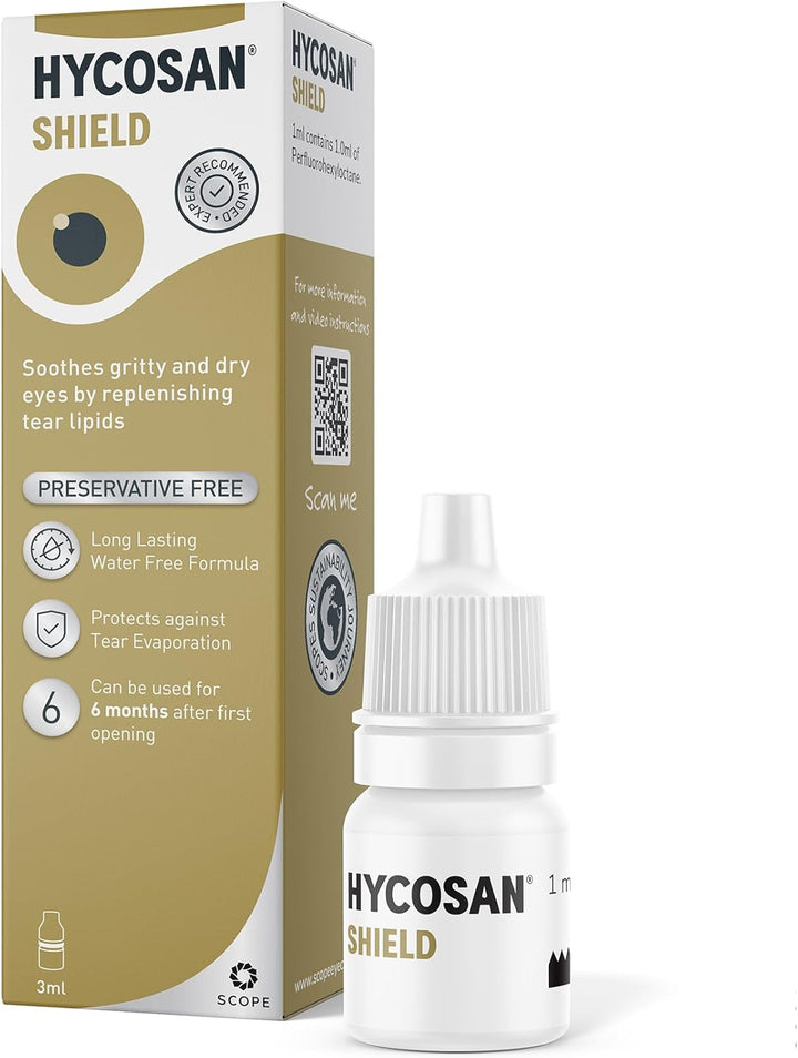 Hycosan Shield Eye Drops – Preservative Free Single Ingredient Formula for Management of Dry Eyes – 280 Applications – 3Ml