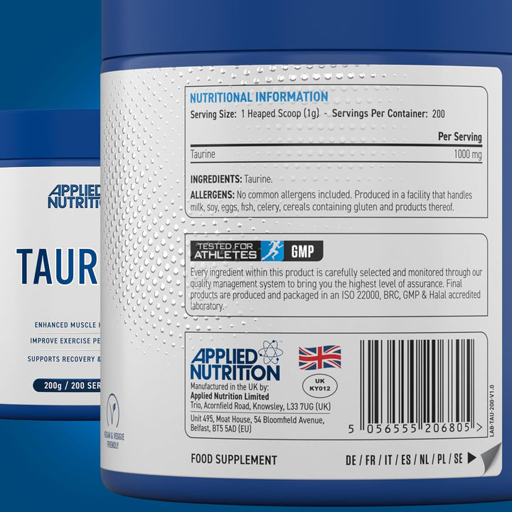 Taurine Powder 1000Mg - Pure & Natural Supplement for Enhanced Muscle Hydration, Recovery, & Endurance - Ideal for Workout & Bodybuilding - Supports Heart Health & Energy Boost (200G - 200 Servings)