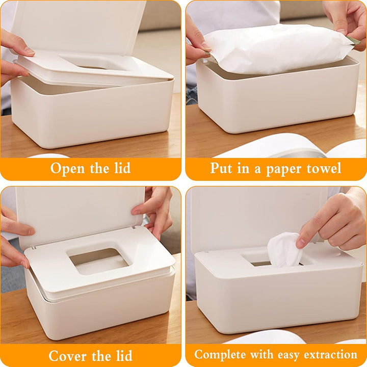 2 PCS Wet Wipes Box, Baby Wet Tissue Box Wet Wipes Dispenser Holder Plastic Wipes Dispenser Case Wet Wipes Storage Box Wet Tissue Case Container with Lid Seal for Home Office Desk (White)