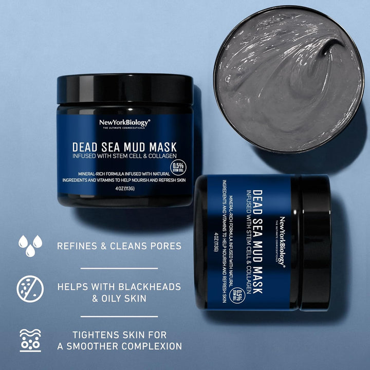 New York Biology Dead Sea Mud Mask for Face and Body with Stem Cell and Collagen - Spa Quality Pore Reducer for Acne, Blackheads and Oily Skin, Natural Skincare for Women, Men - Tightens Skin - 113 G
