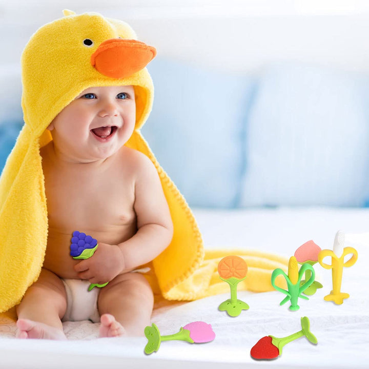 Teething Toys for Baby, 7PCS Baby Silicone Teething Toy Training Babys Toothbrush Teether Chew Toy for Self-Soothing Organic Babys Teethers Massage Set, Newborn Infant, Babies Shower Gift