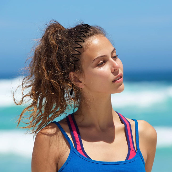 Metal Headband Mens Hair Band Non-Slip Sports Hair Hoop for Men Black Wavy Fashion Hair Band for Outdoor Weddings (6 PCS)