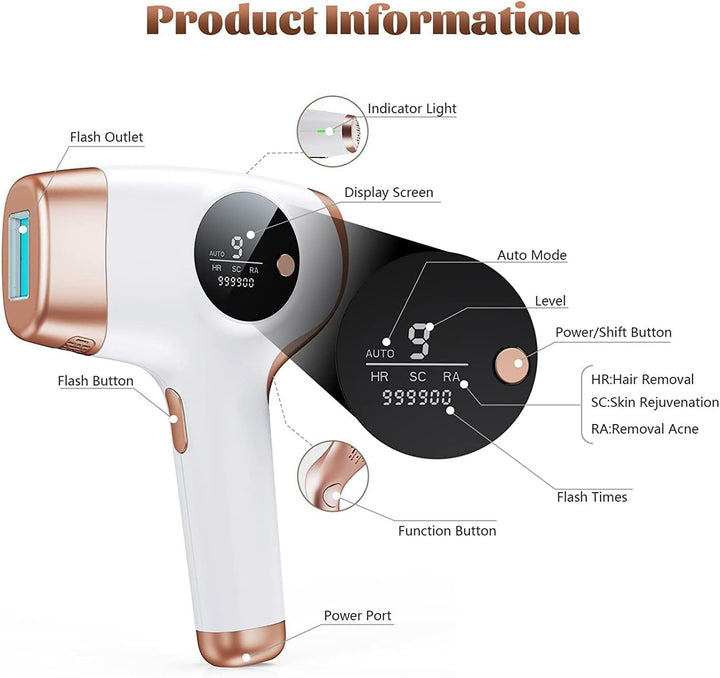 3-In-1 IPL Laser Hair Removal, 9-Level 3-Mode Adjustable Ice-Cold Hair Remover, LCD Touchscreen 999,900 Flashes Hair Removal for Women & Men, Suitable for Body, Face, Bikini Line1