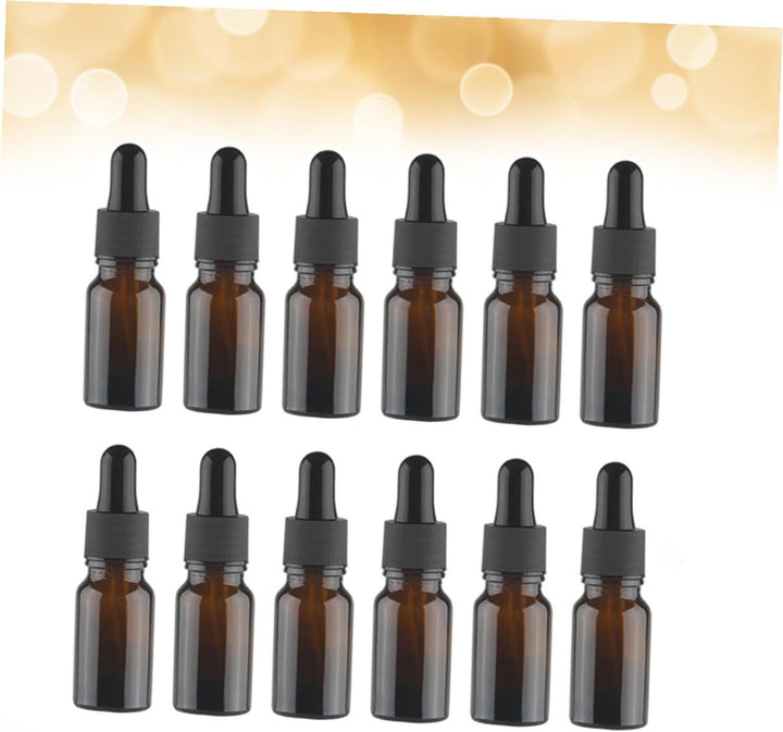 12Pcs Brown Glass Perfume Bottles for Women Essential Oil Storage with Dropper Compact Travel Refillable Aromatherapy Containers Stylish Retro Design for Sample and Daily Use