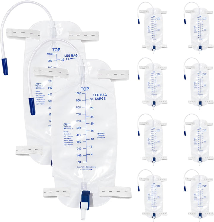 5Pcs 750ML Urinary Drainage Bag, Urine Bag with anti Reflux Chamber, Urine Drainage Bags with T-Tap Valve and 45Cm Tube, Individually Sealed Urinal Night Bags (750, 5)