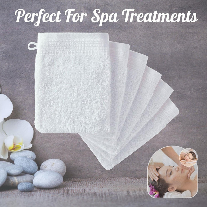 6 X Premium Quality 100% Cotton Wash Mitts Absorbent Flannel Face Mitt Body Scrub, White
