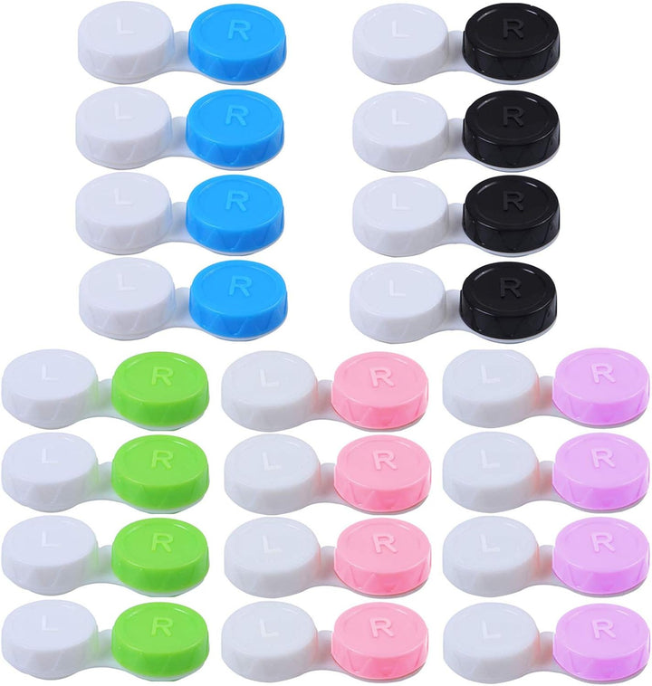 20PCS Travel Contact Lens Cases, Portable Contact Lens Travel Kit Case, Mini Box Container Contact Lens Holder, Contact Lens Soaking Storage Case with L and R Caps - Green Blue Black Pink