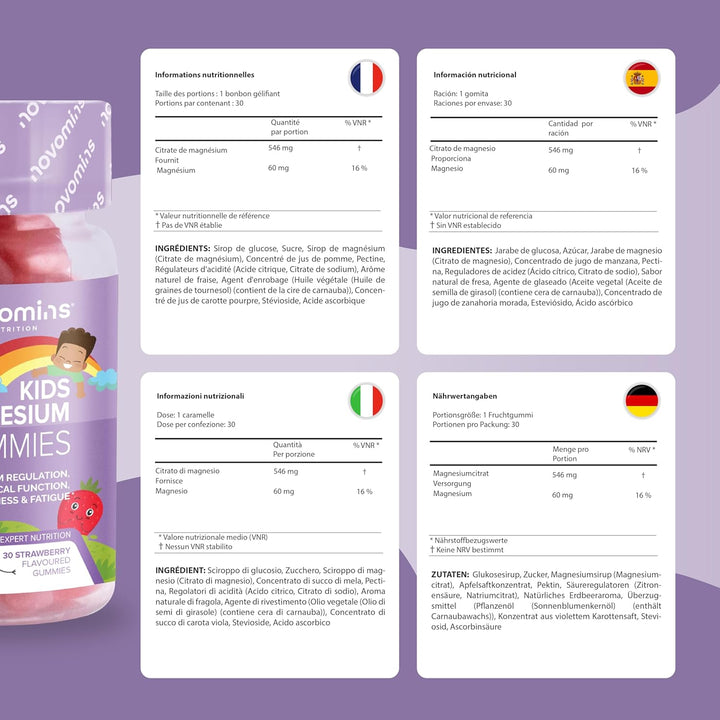 Kids Magnesium Gummies – 1 Month Supply – 546 Mg Magnesium Citrate Providing 60 Mg Elemental - Easy to Chew & Tastes Great - Alternative to Magnesium Glycinate – 30 Gummies -