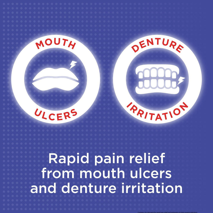 Adult Strength Gel for Rapid Pain Relief from Mouth Ulcers and Denture Irritation, Contains Lidocaine 2 Percent, Suitable for Ages 12+, Sugar Free, 10G