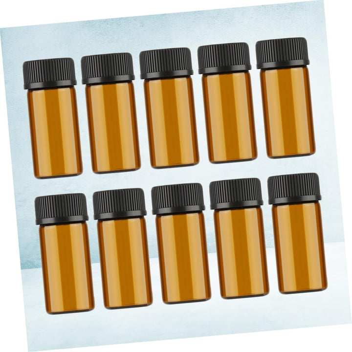 10 Pcs Mini Glass Vial Bottles with Grain Lid and Hole Plug Dark Brown Small Refillable Containers for Essential Oils Chemistry Samples Perfumes Portable Storage