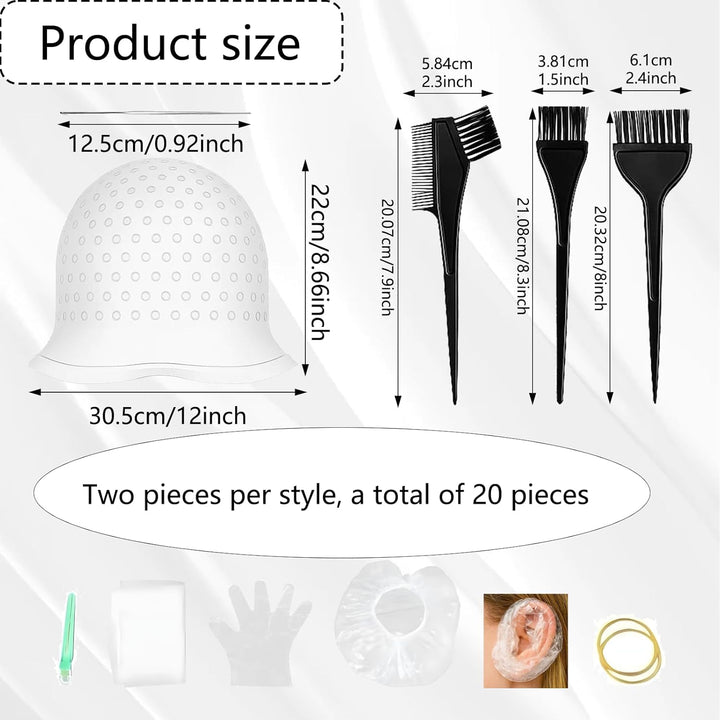 Highlighting Cap, 20-Piece Hair Highlighting Kit with Stainless Steel Hooks and Coloring Combs, Salon-Grade Silicone Highlight Cap for DIY Hair Coloring Make Your Own Hairstyle