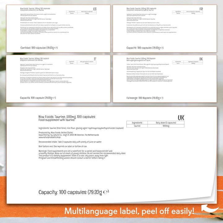 Foods, Taurine, 500Mg, 100 Vegan Capsules, Lab-Tested, Amino Acid, Gluten Free, Soy Free, Vegetarian