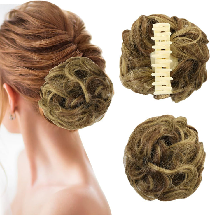 Curly Synthetic Hair Claw Clip Messy Bun Extensions Women'S Ponytail Hair Accessories (Black)